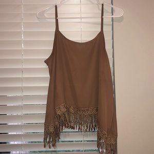 Brown tank with fringe